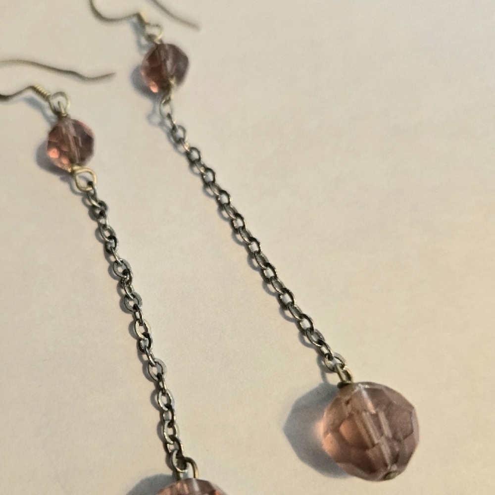 Elegant Pink Crystal Dangle Sterling Silver 925 Earrings
